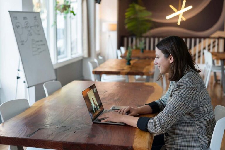 Photo of a woman working at the conference room