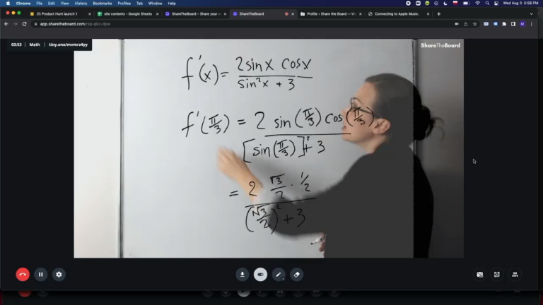 Screenshot of a teacher using share the board app to teach remote