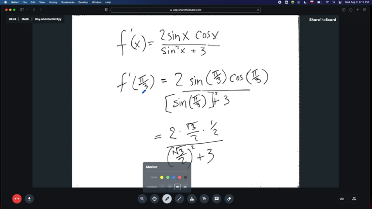 Screenshot of math equation on a whiteboard in app share the board