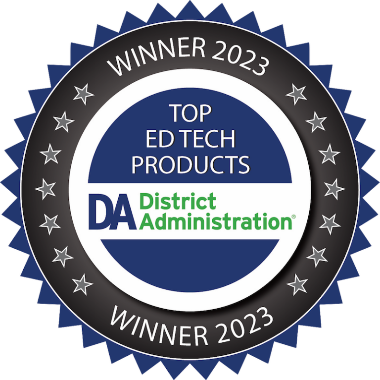 Winner badge for the top ed tech product winner 2023 granted by Disctrict administration