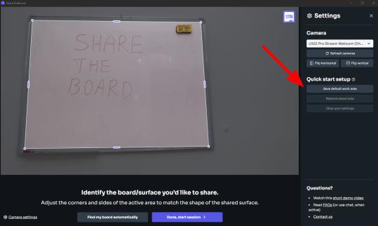 Screenshot of share the board application while picking the whiteboard to follow